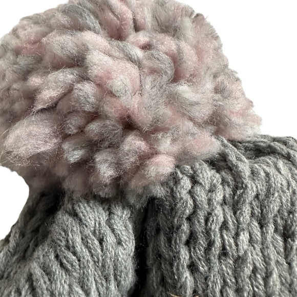 Rachel Zoe Gray Knit Fleece-Lined Beanie Winter Hat with Pom - Picture 5 of 8
